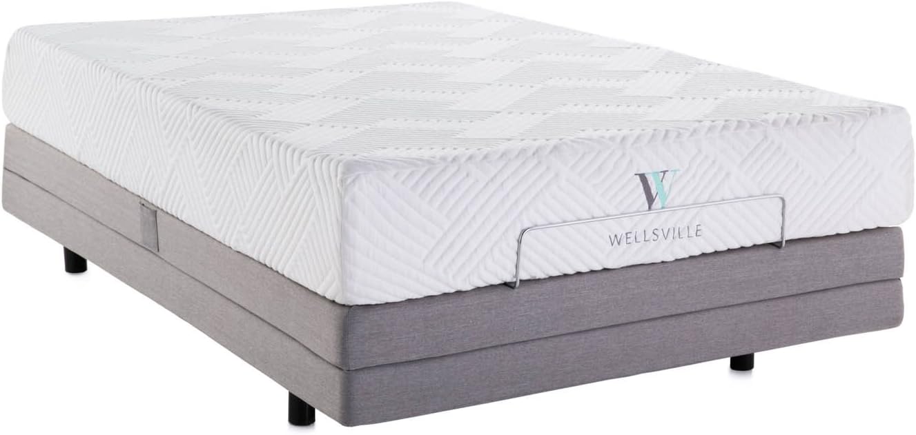 WELLSVILLE 11" Luxury Gel Memory Foam Mattress with Plush Ventilated Top Layer - CertiPUR-US Certified, Split Cal King, Grey/White