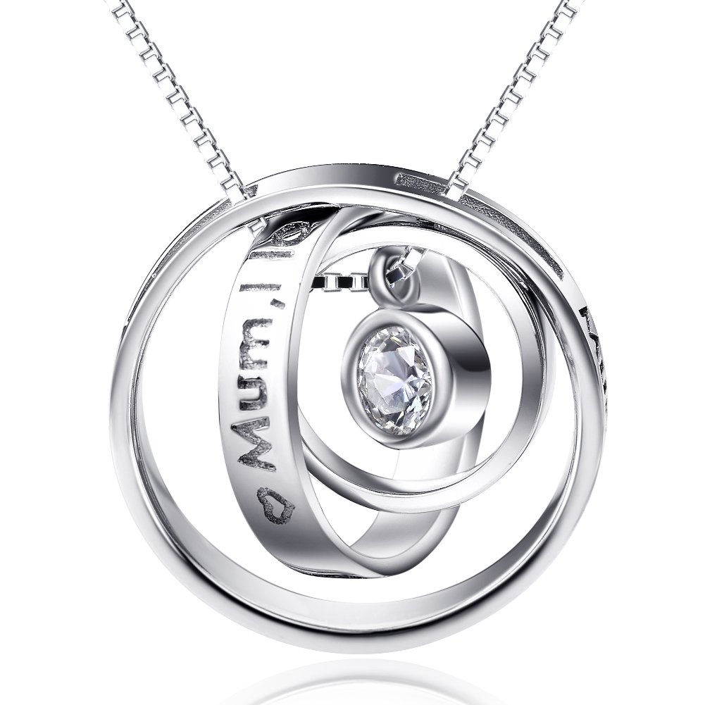 YAFEINI Gifts for Mum 925 Sterling Silver Engraved Three Ring Pendant Necklace Jewellery for Mum (Birthday Presents for Mum) — image 1