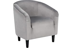 Yaheetech Living Room Chair, Velvet Accent Upholstered Barrel Sitting Chair with Armrest and Low Back for Bedroom, Grey
