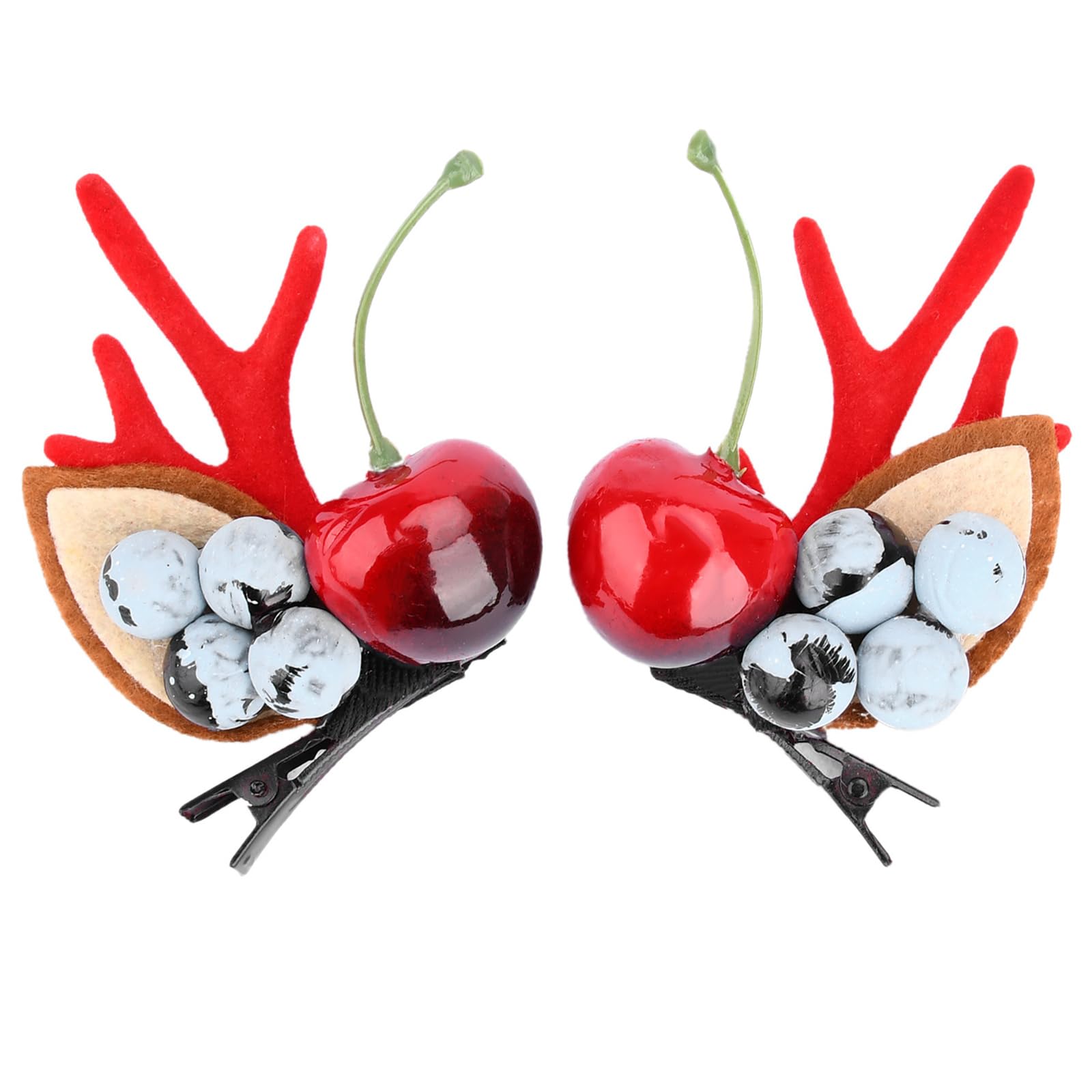 Gledola 2 Pairs Christmas Headdress Reindeer Antlers Headband Ears Hair Accessory Clips Hair Hoop for Girl Beauty (Cherry)