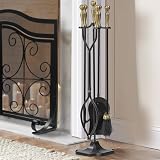 Amagabeli 5pc Fireplace Tool Set 26.5" Wrought Iron Brass Handles Shovel Tongs view 2