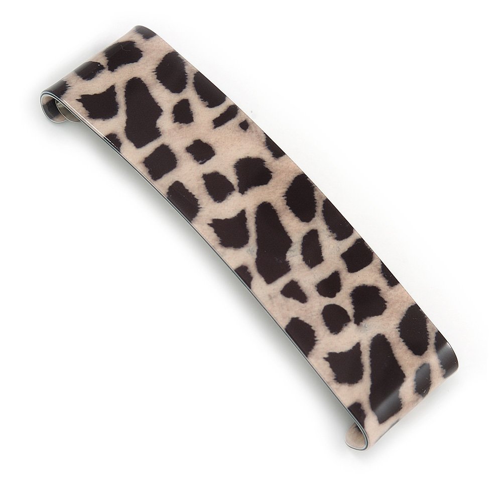 'Clic Clic' Stylish Giraffe Animal Print Hair Slide/Grip with Silver Tone Closure - 75mm Across