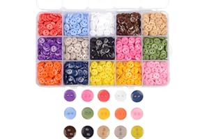 OELFFOW Round 2 Holes Craft Buttons, 1125Pcs 0.35 Inch(9mm) Sewing Buttons, 15 Colors Resin Buttons, for Sewing Children Swea
