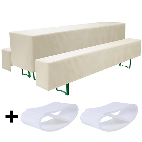 Beautissu Comfort M gepolsterte Bierbank-Hussen & Tisch-Husse 5 TLG. Set für 70cm breite Bierzeltgarnitur Ecru-Creme & weiter