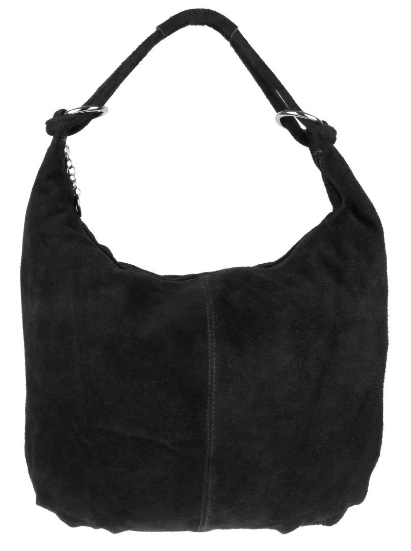 Girly Handbags Womens Hobo Italian Suede Leather Shoulder Bag - Black
