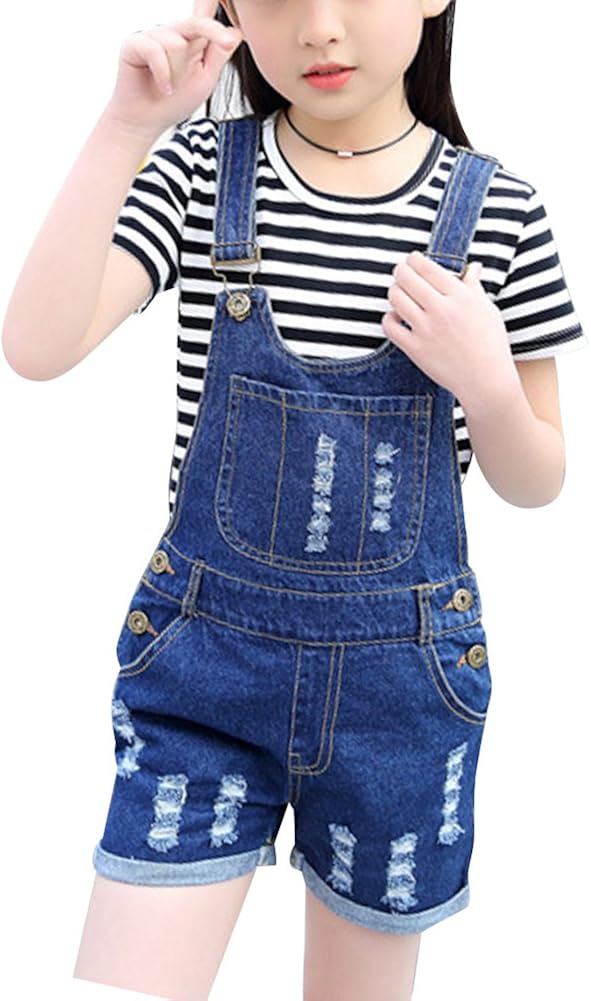 ShiFan ShiFan Destroyed Jeans Overall Kurz Latzshorts Für Mädchen
