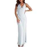 Women's 2026 Summer Satin Backless Elegant Dress for Wedding Guest Silk Sleeveless Cowl Neck Party Formal Maxi Dresses