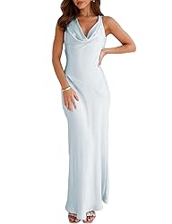Satin Cowl Neck Sleeveless Backless Maxi Wedding
