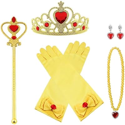 Vicloon Princess Dress Up Accessories Set 7Pcs Crown Gloves Wand Yellow 3-9