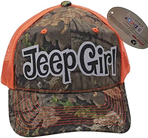 Jeep Girl Camo Glittering Trucker Style Cap Hat (MossyOak/Orange)