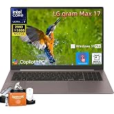 LG gram Max 17 Inch Touchscreen Laptop, Intel Core Ultra 7 355, 32 GB RAM, 1 TB SSD, WQXGA IPS Display, WiFi 7, Thunderbolt 4, Backlit KB, AI Copilot+ PC, Lightweight Business Notebook, Windows 11 Pro