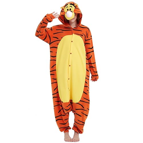 Beauty Shine Unisex Adult Onesie One Piece Pajamas Cosplay Cartoon Costume Halloween Christmas Sleepwear Jumpsuit Plush Homewear(Tigger, X-Large)