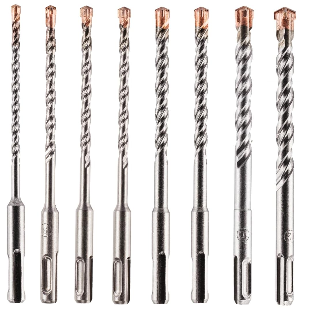 Set Of 8 SDS Drill Bits 5/5.5/6/6.5/7/8/10/12mm x 160mm Long SDS Plus High Performance Hammer Drill Bit Set, TCT Tungsten Carbide Cross Tipped Masonry Drill Bit For Brick, Concrete, Stone, Granite