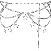 Yuomeaz Y2k Star Chain Belt, Adjustable Silver Star Belt Chain, Y2K Rave Belts Chains for Women Skirts Dresses Jeans Pants(Silver)