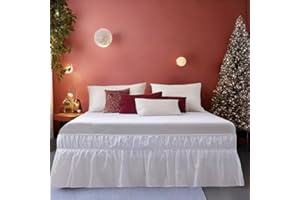 AYASW Bed Skirt Queen Size 16 inch Drop Premium Soft and Cozy 1800 Brushed Microfiber Dust Ruffle Three Fabric Sides Wrap Around with Elastic No Top Easy On Easy Care Stable White Holiday