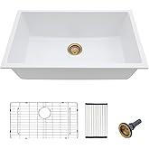 33 Granite Composite Kitchen Sink - Fulorni 33"×19" Granite Kitchen Sink Undermount White Quartz Classic Under Counter Single