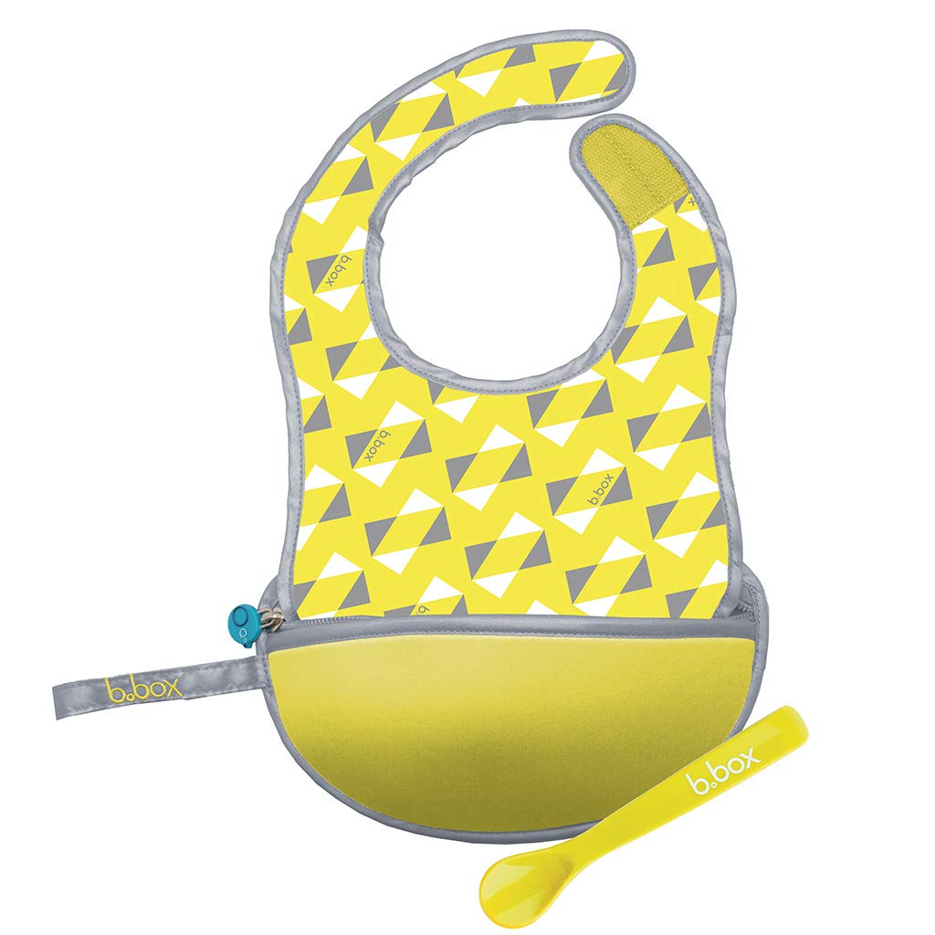 b.box Pine Splice Travel Bib with Soft Spoon Foldable in Clean Carry Pouch 1 Unit 30 cm Yellow