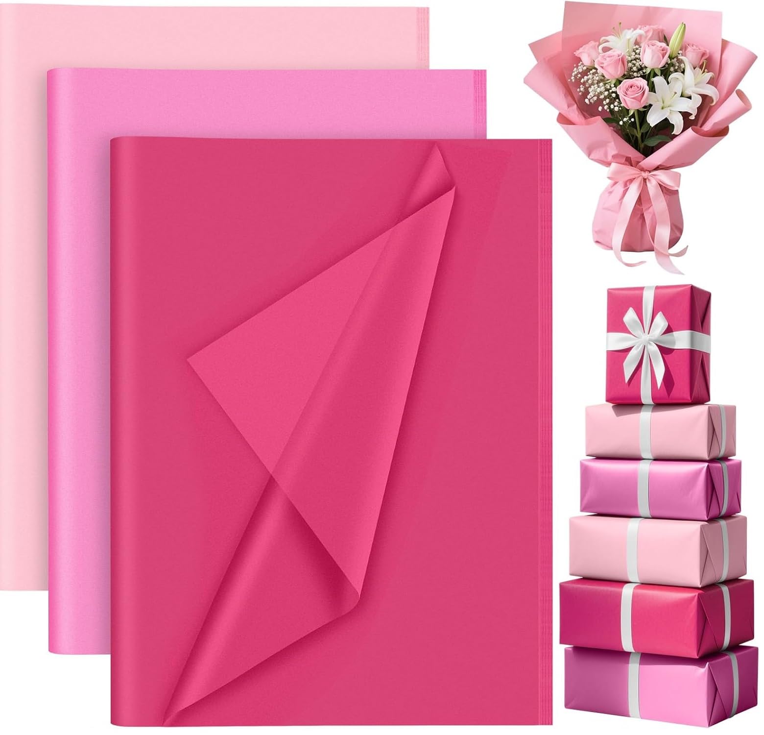 PLULON 90 Sheets Valentine Day Baby Shower Decorations Pink Tissue Paper Bulk, Coloured Gift Wrap Tissue Paper Sheets for Packaging Birthday Gift Wrapping Wedding Baby Shower Easter Decorations