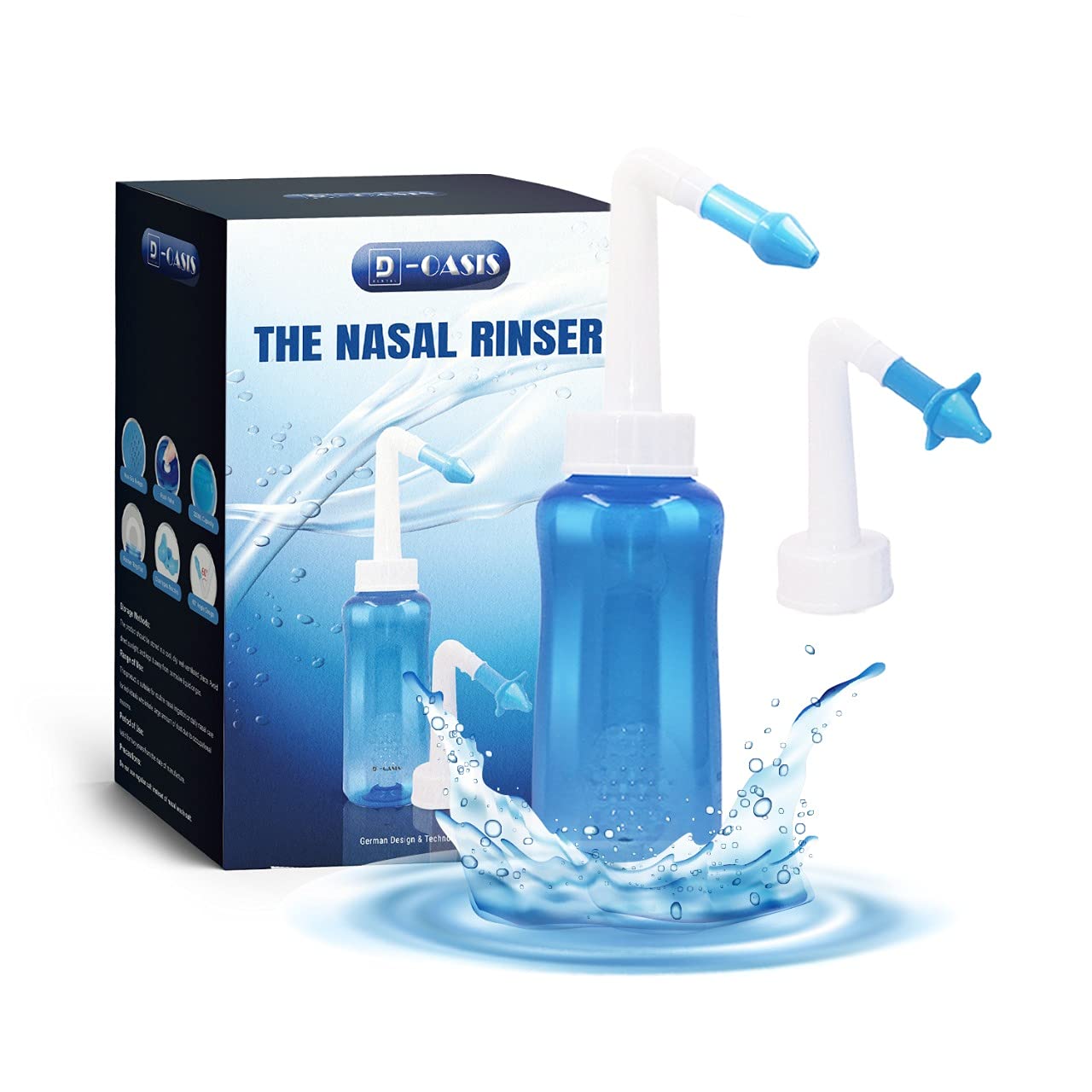 D-Oasis Neti Pot Sinus Rinse Kit for Saline Nasal Rinse–Sinus Rinse Bottle for Nasal Irrigation System–Nasal Douche Kit for Allergy & Congestion Aid–Nasal Rinse Nose Cleaner for Adults & Kids (300ml)