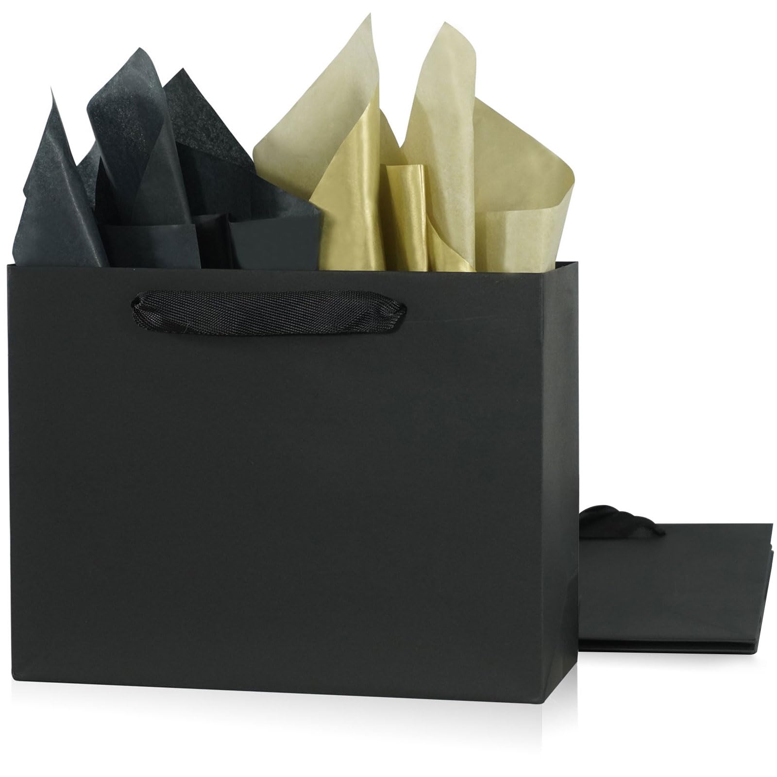 Photo 1 of 3 Pack Extra Large 14.6"x5.2"x12" Black Gift Bags with Tissue Papers, Kraft Paper Shopping Bags with Ribbon Handles, Perfect for Retail Wrapping, Birthdays, Weddings, Holidays, Parties