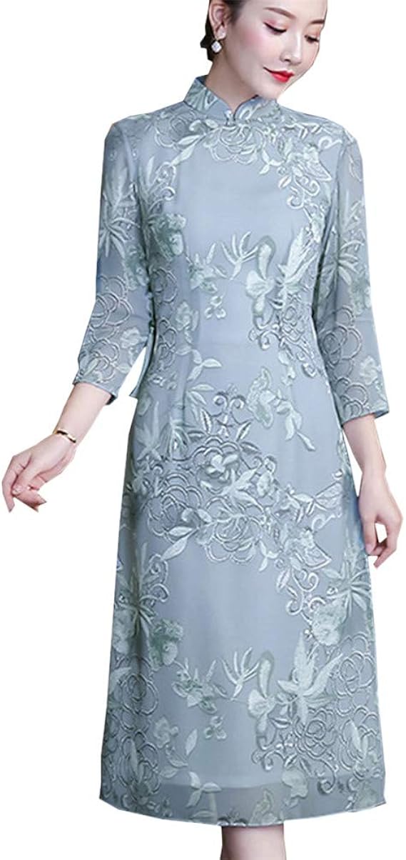Amazon Zengtu 春の服は新しいレトロな中国風です 若い中 長袖は日常的にチャイナドレスのワンピースを改良します イブニングドレス 通販