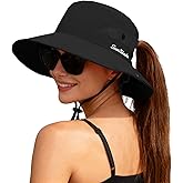 ZOORON Women's Ponytail Safari Sun Hat,Wide Brim UV Protection Outdoor Bucket Hat,Foldable Beach Summer Fishing Hat