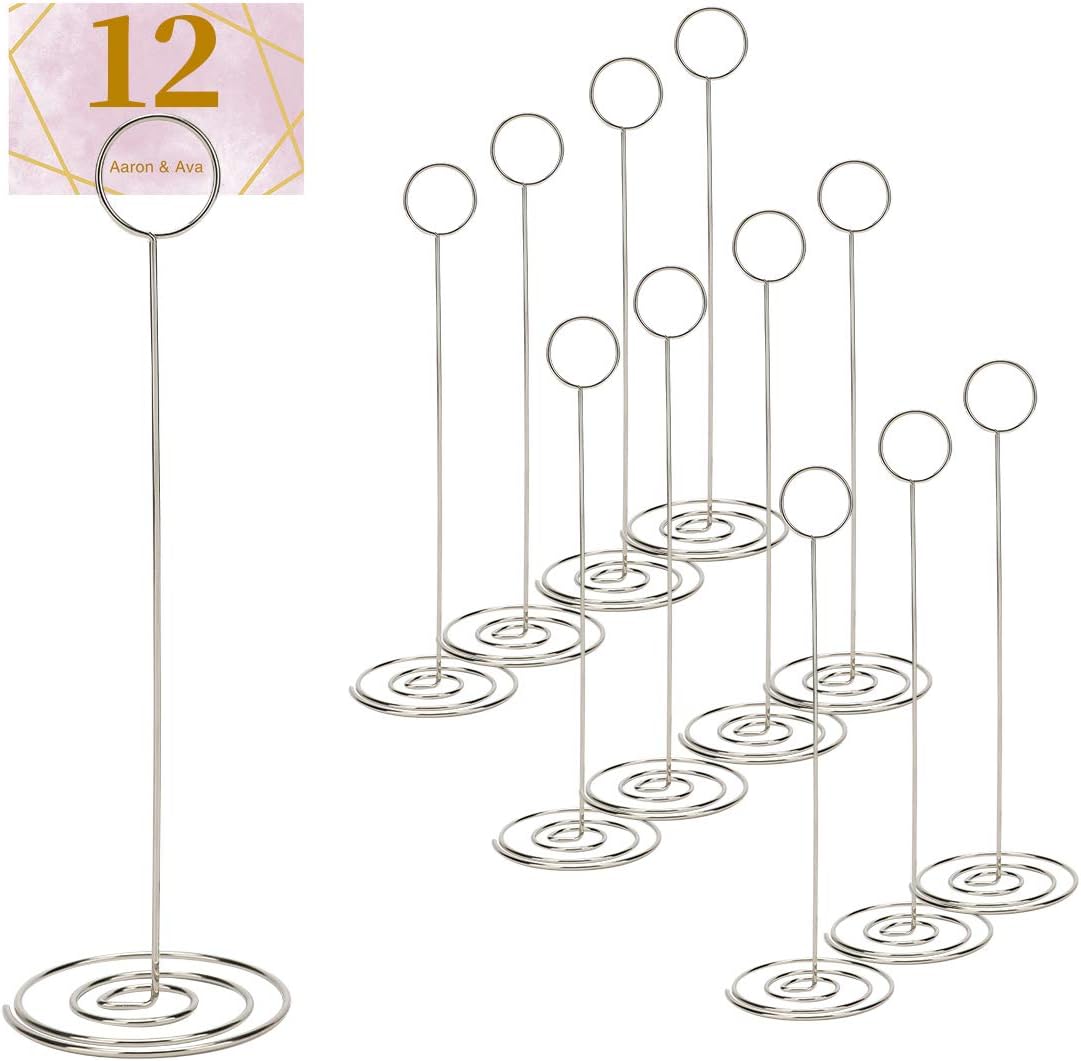 DerBlue 24pcs 8.75 inch Tall Table Number Holders Place Card Holder Table Picture Holder Stand to Hold Photo Numbers for Wedding Party Restaurant Menu Banquet（Round,Silver）