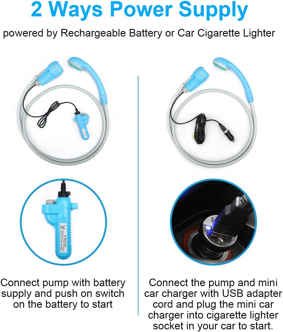 innhom Portable Shower Outdoor Camp Shower Camping Shower Camp Shower Pump, Electric Rechargeable Portable Shower, Powered by Rechargeable Battery or Car Cigarette Lighter 1 Year Warranty : Sports & Outdoors