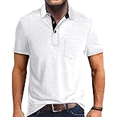 FANARCHER Men's Casual Polo Shirts Classic Long Sleeve Shirt Solid Color Button T-Shirts Cotton Tees Golf Stylish Tops