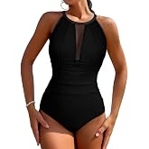 Tummy Control Swimsuits for Women Slimming One Piece Bathing Suit Retro Halter Push Up Swimwear