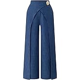 OYOANGLE Women's Wide Leg Wrap Pants Button Front Elastic High Waisted Elegant Trousers
