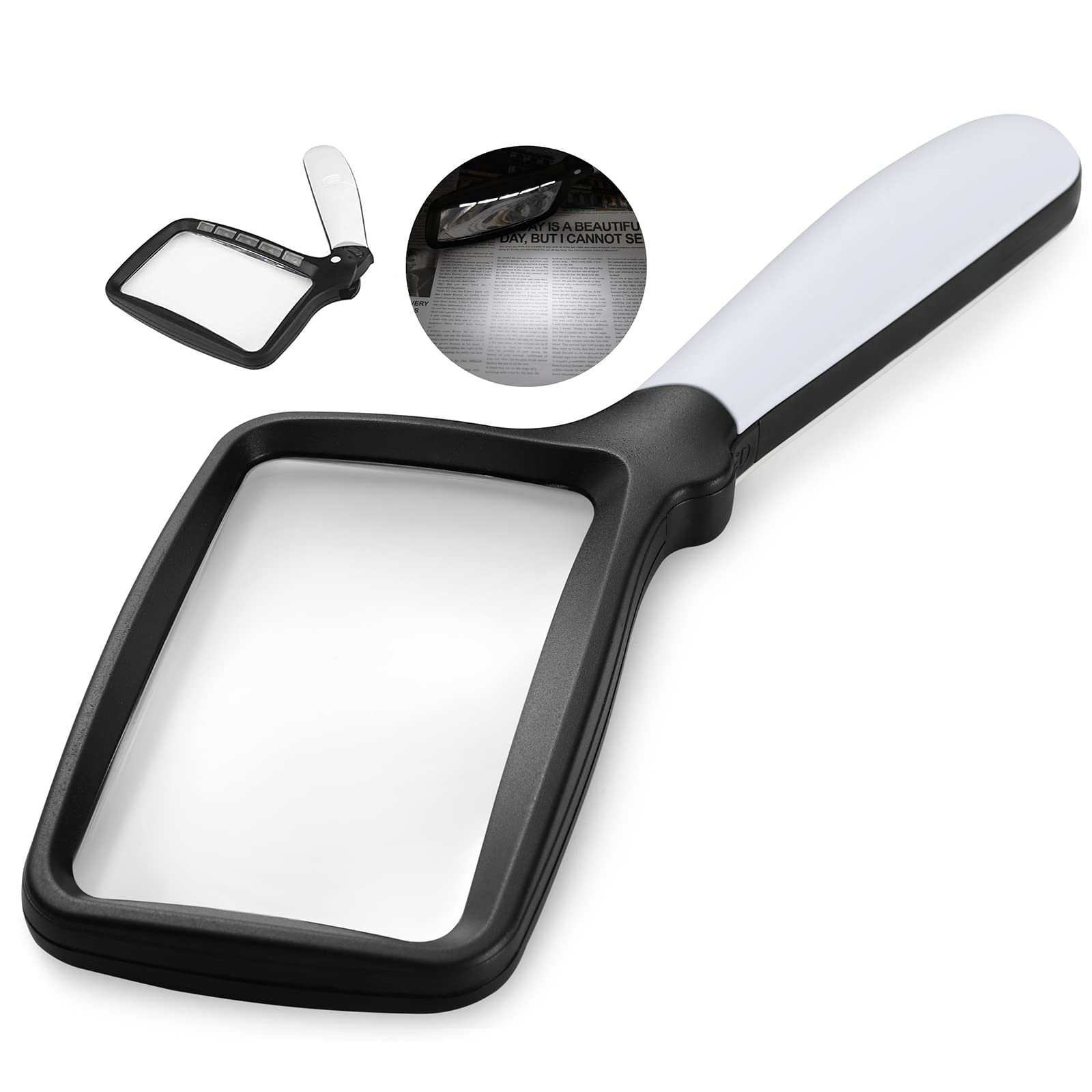 Magnifying Glass with Light, Folding Handheld 3X