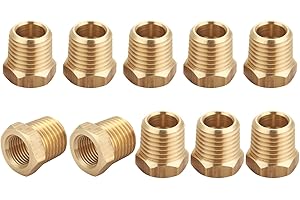 T TANYA HARDWARE 1/4 NPT Male Thread to 1/8 NPT Female Thread Brass Reducer Hex Bushing Brass Fitting Pipe Hose Tube Adapter Convert, Thread 0.5" OD to 0.375" ID, Pack of 10