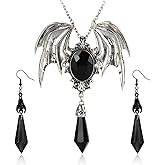 RLHRNDE Gothic Bat Crystal Earrings Necklace Set for Women Vintage Punk Victoria Bat Wings Necklace Vampirina Witch Accessories Halloween Cosplay Party Jewelry Set
