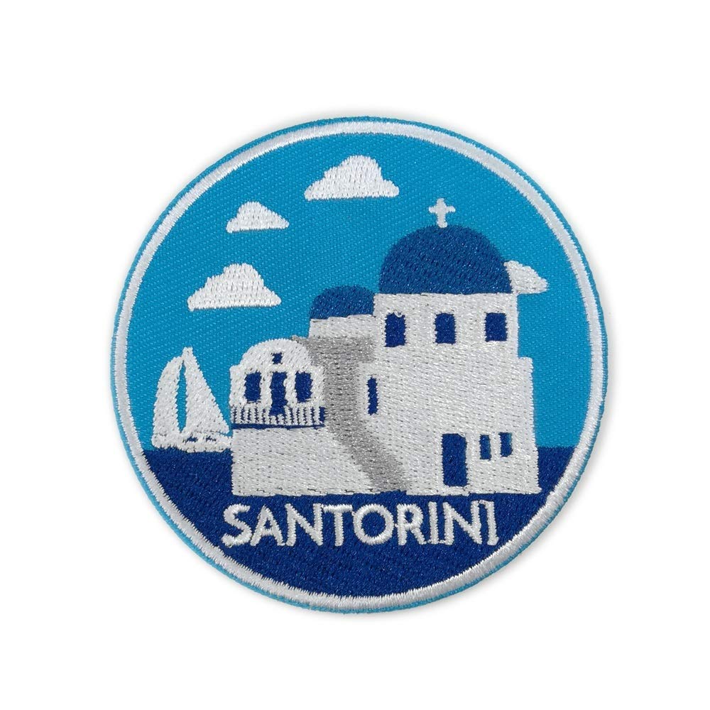 Cute-Patch Santorini Travel Embroidered Iron on sew on Patch Greece Visit Souvenir