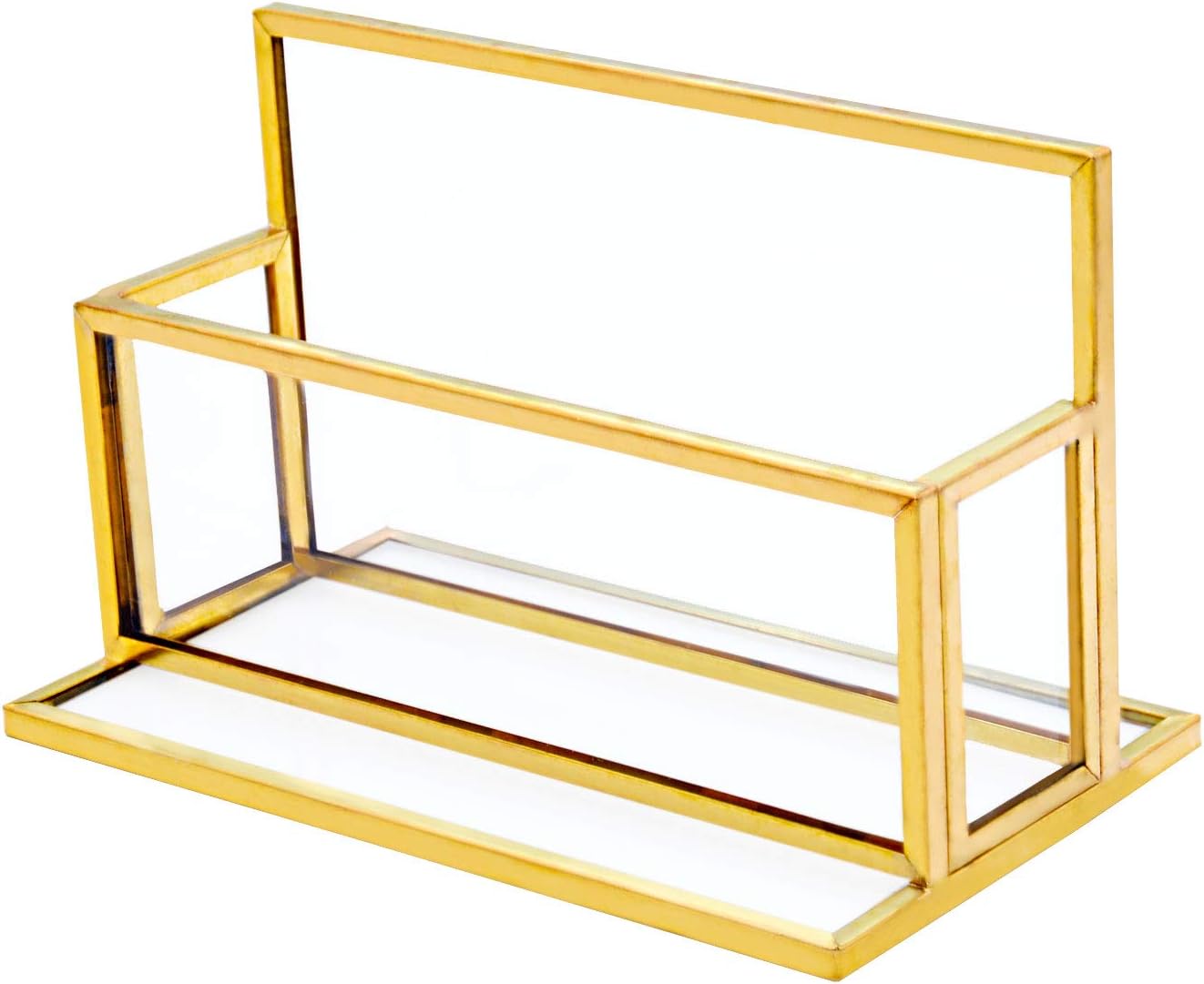 VoiceFlyGlass Gold Business Card Holder Desk, Vintage Name Card Display Gold Metal Frame Business Card Stand Office Countertop Organizer, Golden