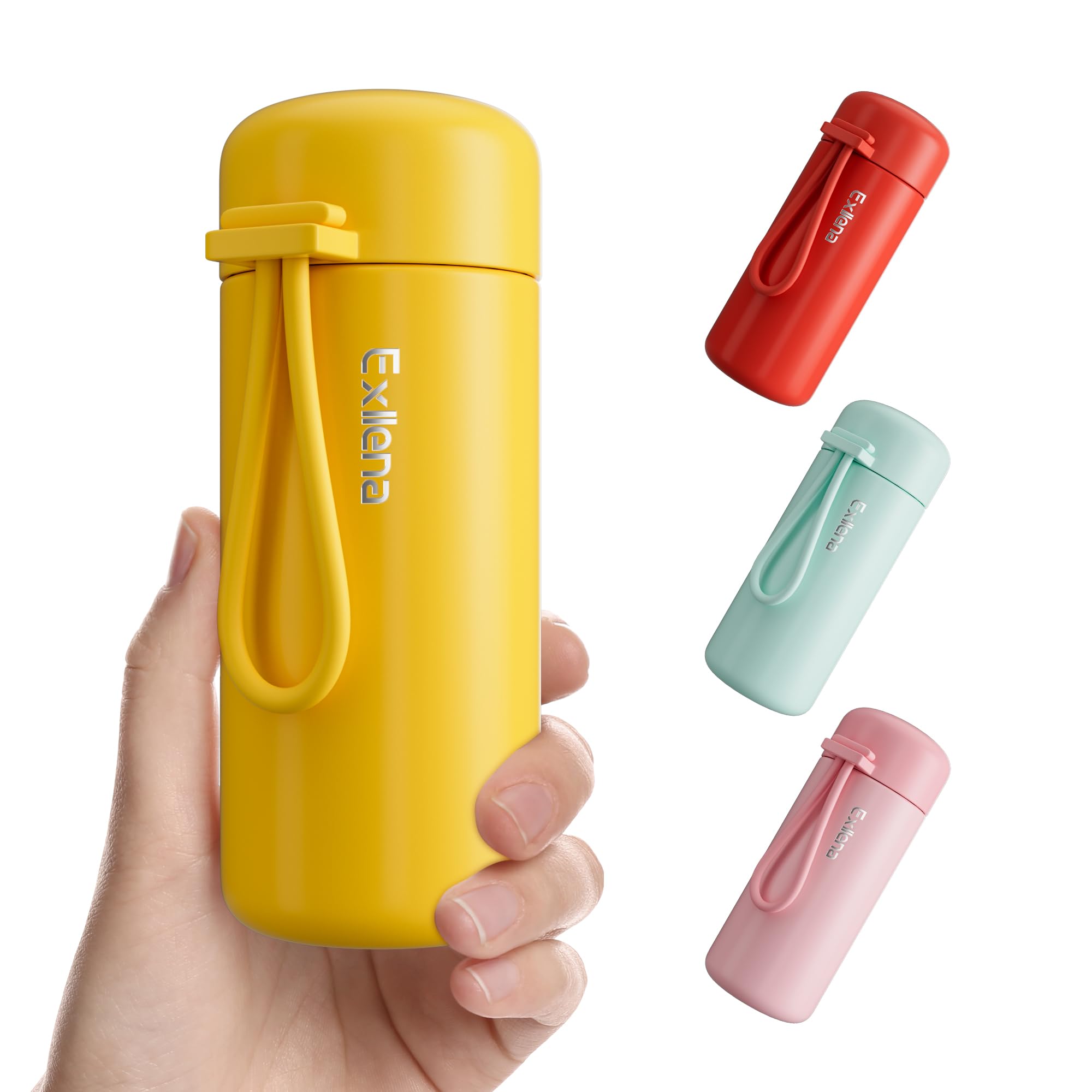 Exllena Small Flask 150ml Made of 304 Stainless Steel, Double Wall Vacuum Insulation for Hot&Cold Drinks, Mini Flask with Carry Handle - 100% Leakproof(Yellow) v — image 1