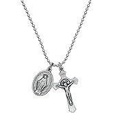 Saint Paul Street Evangelization St. Benedict Crucifix Necklace with Miraculous Medal for Men & Women, 24" Ball Chain | Catholic Cross Necklace, Christian Jewelry