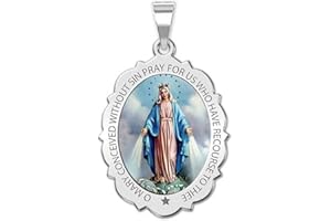 Picturesongold.com Miraculous Medal Necklace Catholic Virgin Mary Pendant Oval Pendants for Women & Men Crafted in 10K/14K Yellow or White Gold & Sterling Silver Christian Gifts for Men & Women or First Communion Gifts for Boys or Girls