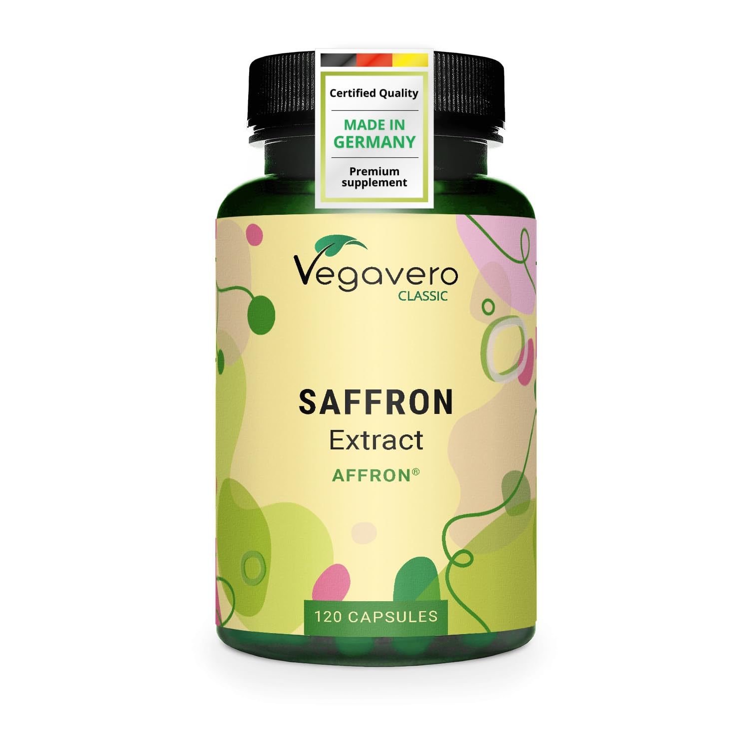 Vegavero Saffron Supplement 90 mg | 3.5% Lepticrosaliden | Pure Saffran 3:1 Extract | 120 Capsules | Premium Crocus Sativus | NO Additives | Lab-Tested | Vegan