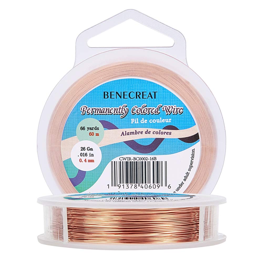 BENECREAT 26 Gauge/0.4mm Bare Copper Wire with Oil Coated, Tarnish Resistant Copper Wire for Jewelry Craft Making, 198 Feet/60m