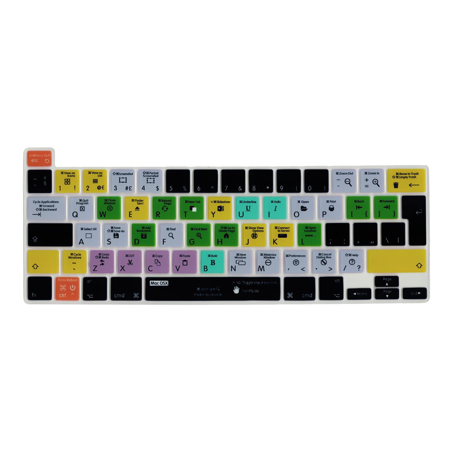 MiNGFi Silicone OSX shortcuts Keyboard Cover for MacBook Pro 13" M1/M2 A2338 (2020–2023), A2289 (2020), A2251 (2020–2021), Pro 16" A2141 (2019–2021) EU/ISO Layout