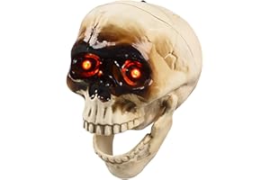 Halloween Animatronics, Light Up Eyes Halloween Skull Head with Motion and Sound Activated, Creepy Voice, Horror Scary Decora
