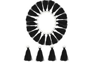 MSCFTFB 100 Pieces Mini Tassels with Jump Rings Mala Tassel Kit for Earring Necklace Jewelry Making Garland Keychain Charms Crafts Decorations (Black)