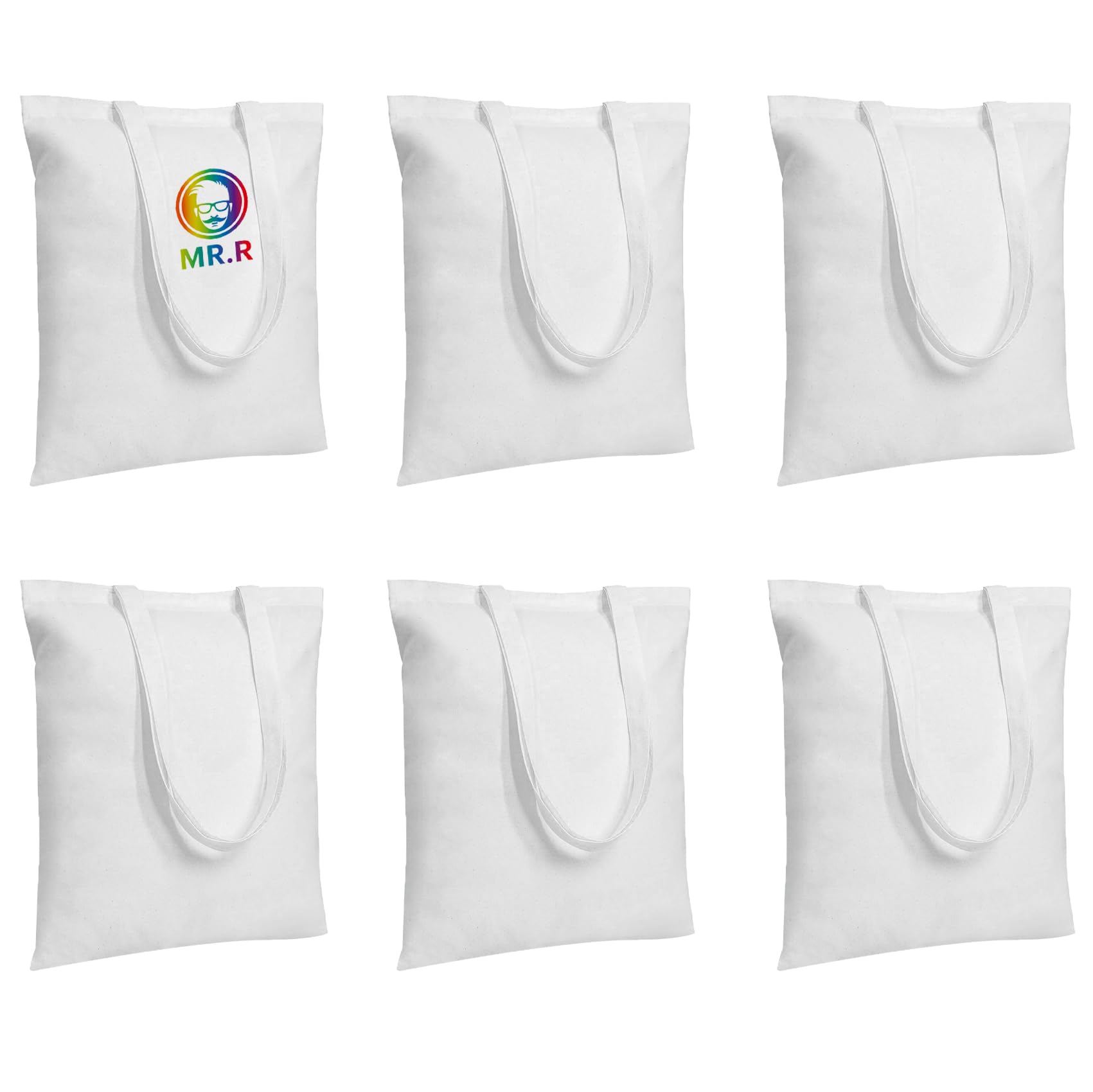 MR.R 6 Pcs Sublimation Blanks Canvas Polyester Shopping Bag for Heat Press Printing, 14"x16"(White)