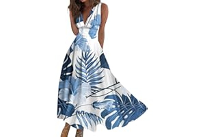 Azeralia Summer Dresses for Women 2024 Deep V Neck Sleeveless Sun Dress for Beach Vacation Midi Dresses for Women Sexy Dress