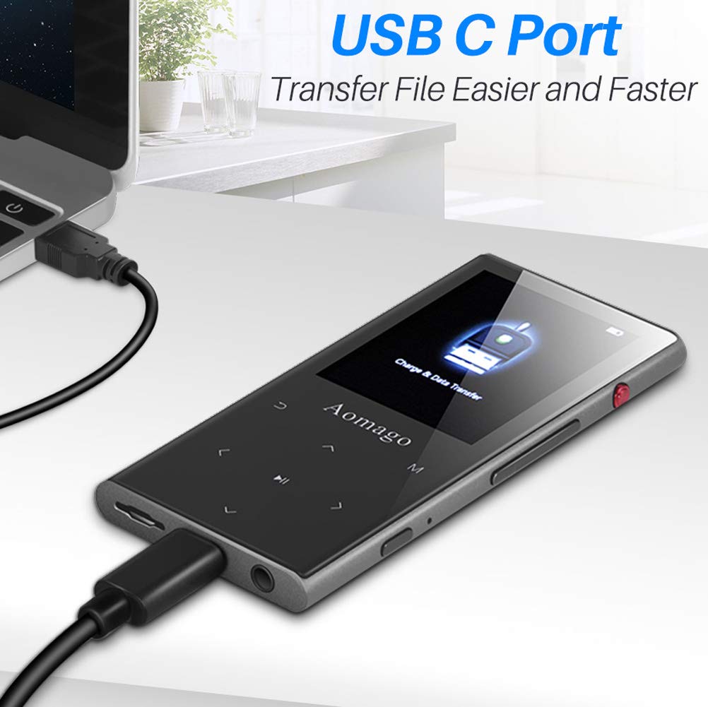 Aomago Music MP3 Player Bluetooth with Speaker - 2 in 1 Lossless Music Player with 2.4\'\' Screen Voice Recorder FM Radio Compact Touch Botton Digital MP3 Player Portable Pedometer, Support up to 128GB