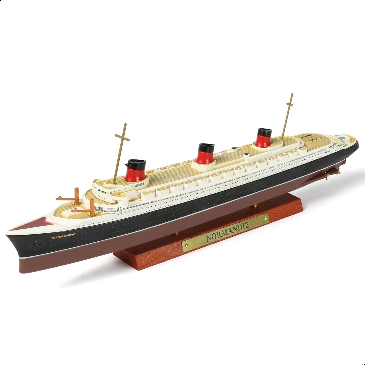 SEBUNAS 1/1250 Normandie Cruise Ship Model Classic Alloy Metal Die-cast Boat Model Legendary French Ocean Liner with Wood Grain Plastic Display Stand Suitable for Collection or Gift for Adults