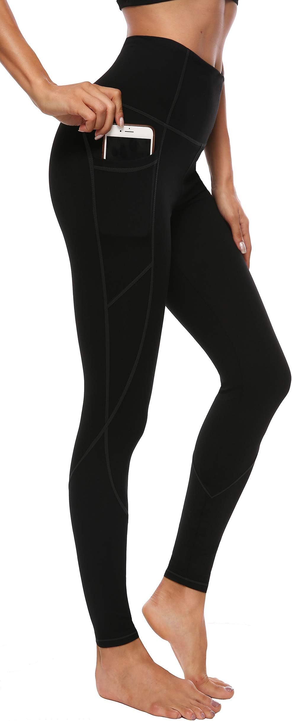 Womenโs High Waist Yoga Pants with Pockets, Tummy Control Workout Running 4 Way Stretch Yoga Leggings