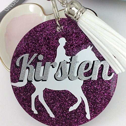 Equestrian Rider Glitter Bag Tag, Personalized, Monogrammed with Your Name and Your Colors